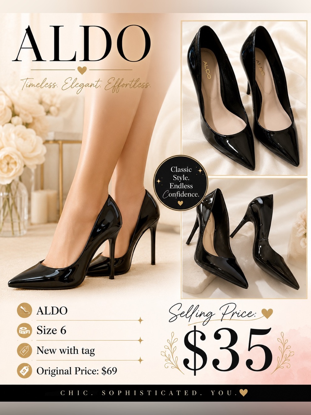 Aldo Black Patent Pointed Toe Stiletto Heels
